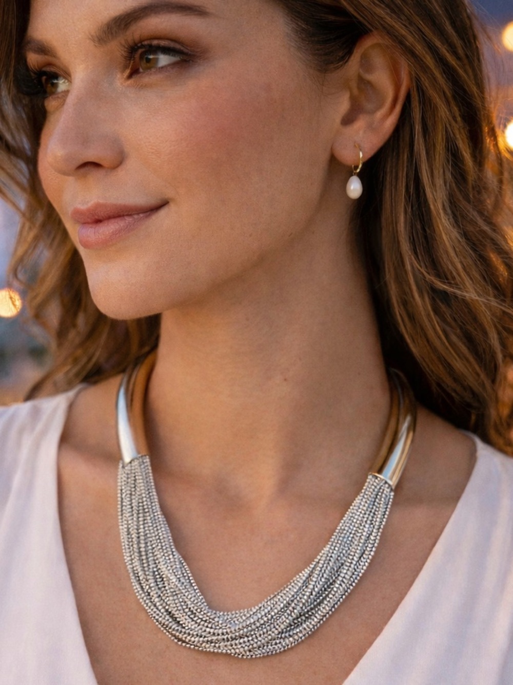 Silver Multi Strand Mesh Statement Necklace Alfani Chic